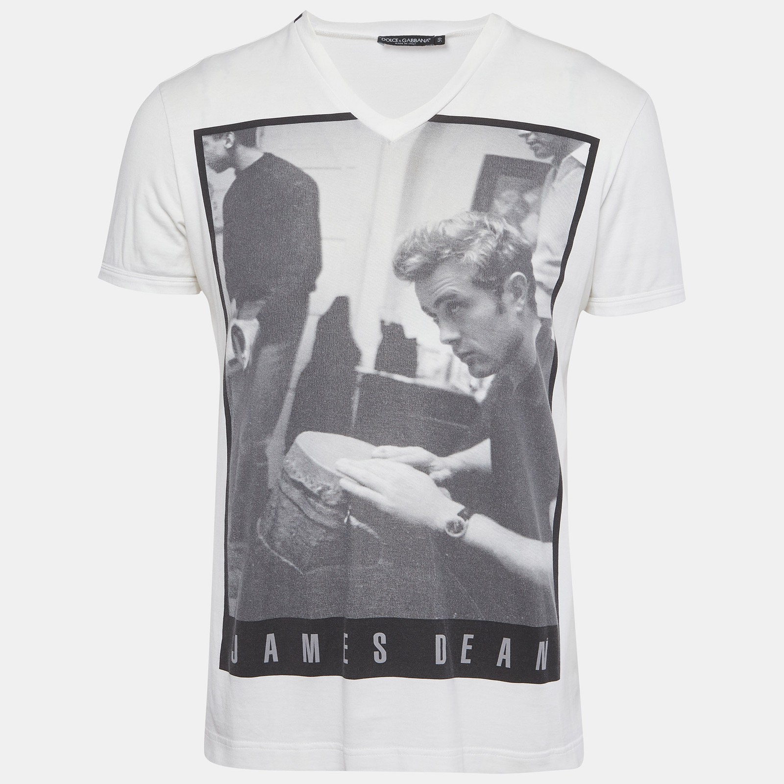 Dolce Gabbana White James Dean Print Jersey VNeck TSh… - Gem