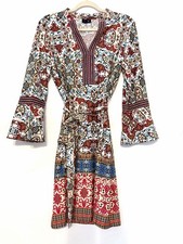 Tacera Women’s Multicolor Floral Print Dress Embroidered V-Neck Placket Medium