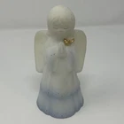 Vtg Fenton Girl Angel Figurine Satin Art Glass HandPainted Blue Gold Bird Signed