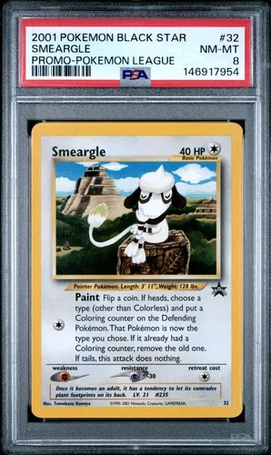 2001 POKEMON PROMO BLACK STAR POKEMON LEAGUE #32 SMEARGLE PSA 8