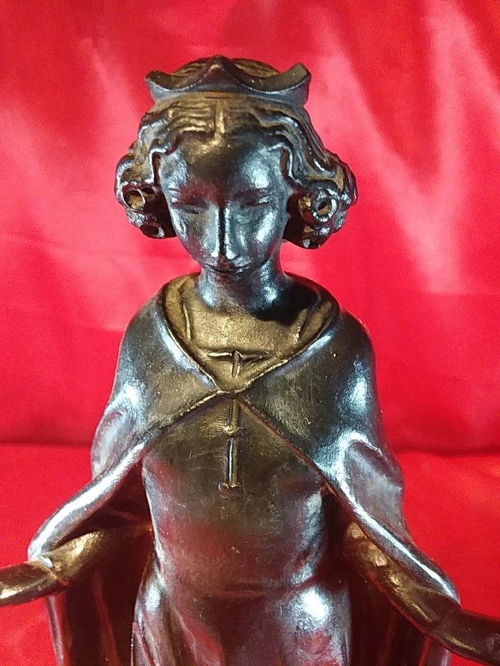 Antike Skulptur Bergbau Metall Bronziert Holzsockel Sancta Barbara Gemarkt (5507 - Bild 4 von 4