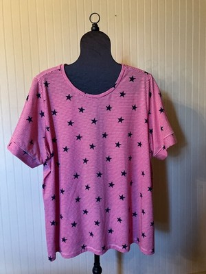 Cj BANKS ~2X~Red/White/Blue Patriotic Stars & Stripes~S/SLV~Comfort Knit Tee/Top