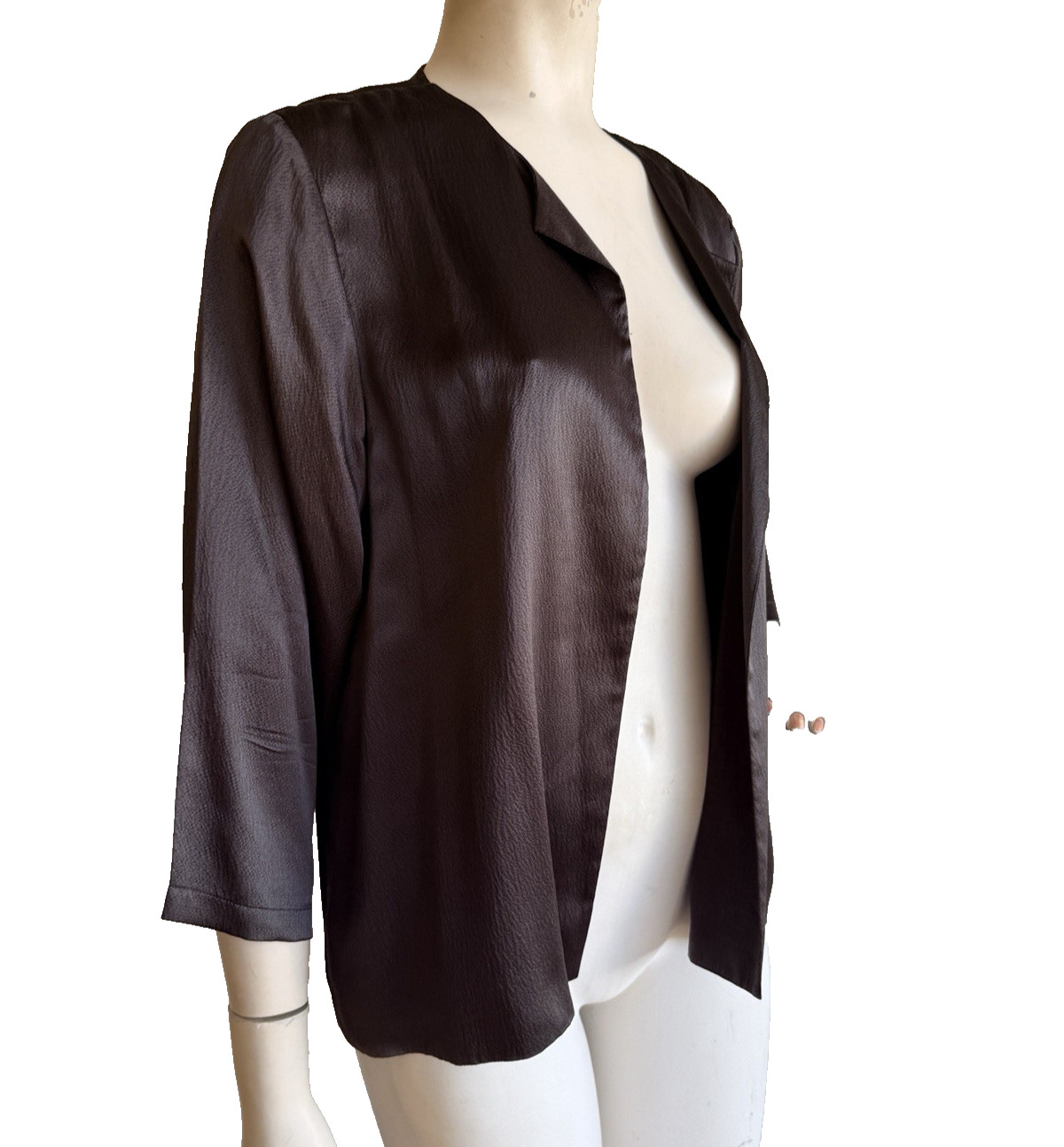 EILEEN FISHER Jacket Top 100% Silk Brown Open Front Cardigan Size M