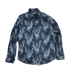 Express Men's Floral Long Sleeve Button-Up Shirt Navy Extra Slim