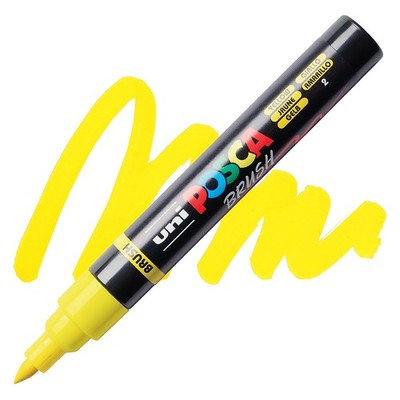 Posca Markers, Paint Marker, Yellow Paint, 5BR Brush Tip, Opaque, Acrylic