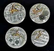 Four Watch Movements 15J Elgin Waltham South Bend Black Star Working Condition
