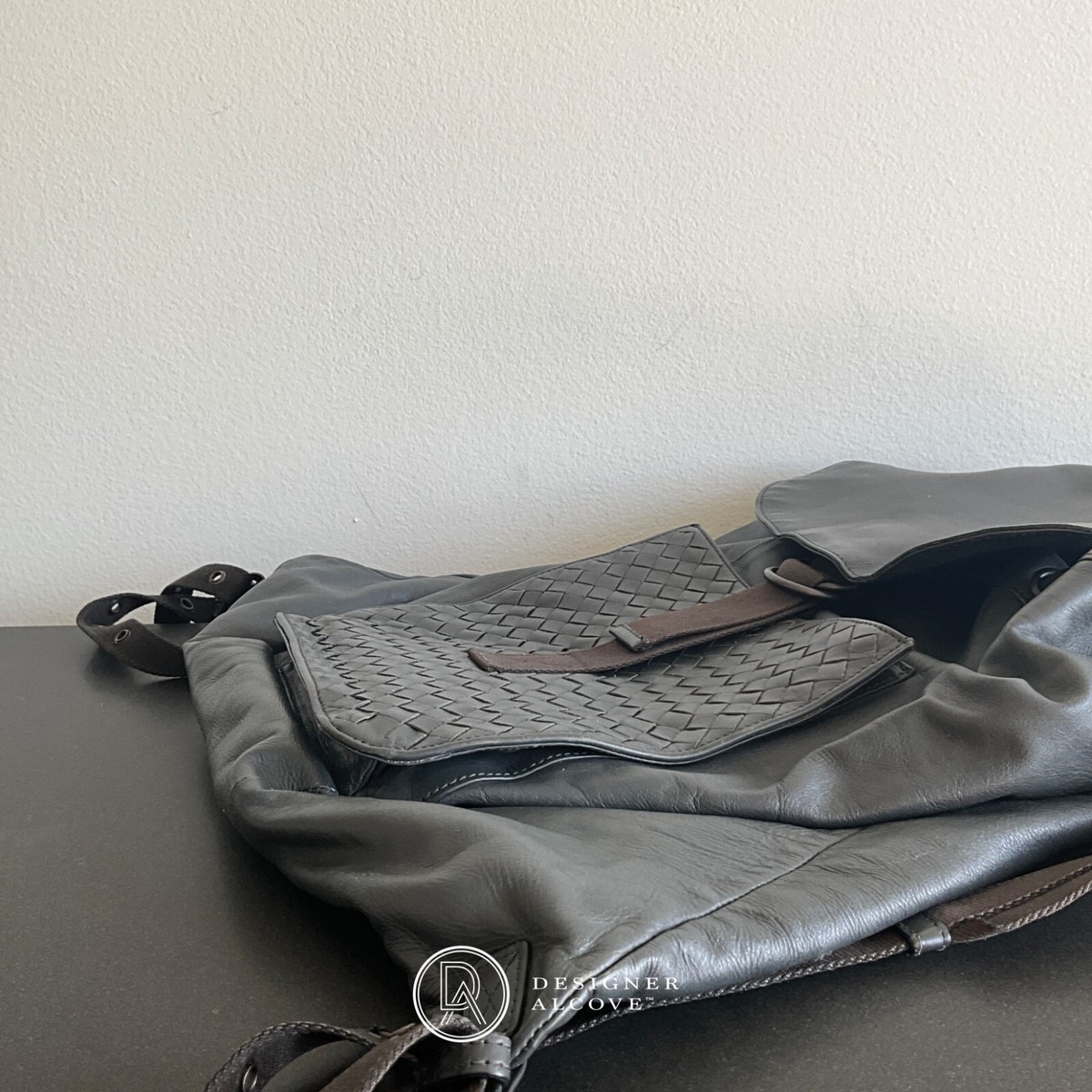 Bottega Veneta Drawstring Flap Backpack Travel Ardoise Dark 