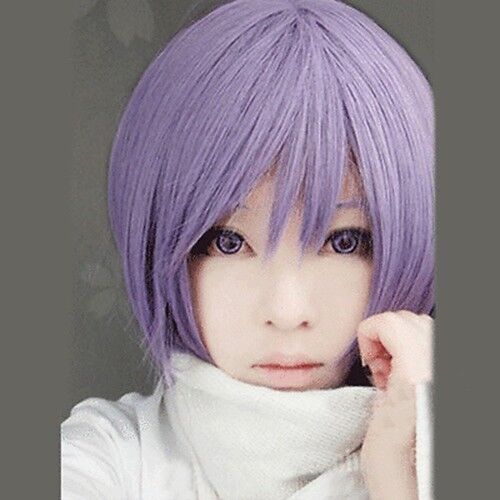 NEW Short Purple For Cosplay Suzumiya Haruhi Nagato Yuki Cosplay Wig+free cap - Afbeelding 1 van 3