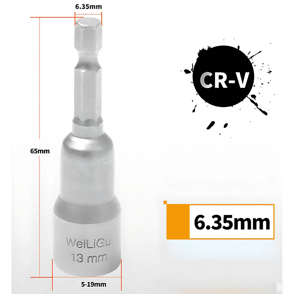 5mm-19mm Hex Socket Sleeve Drill Bits Adapter Electric Nut Driver Shank Magnetic - Image 4 of 4