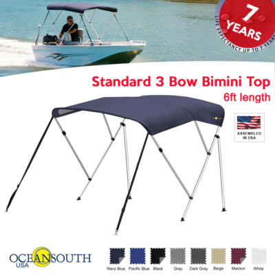 #ad Oceansouth Standard BIMINI TOP 3 Bow Boat Cover 6ft Long With Rear Poles $134.32