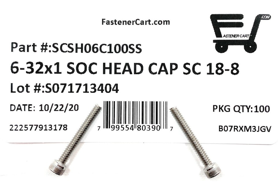 Choice Zoro 6XA59 No.6-32 X 0.562 In. Stainless Steel 18-8 Socket Head Cap Screws Pack Of 100
