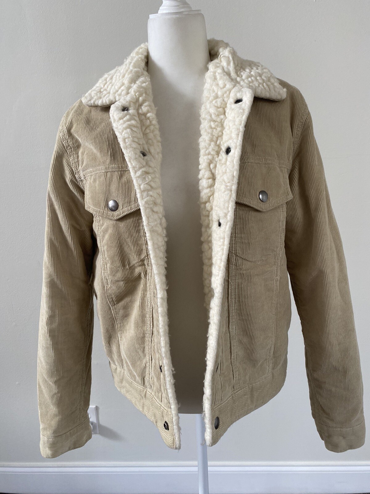 Sandro Paris Men’s LS Beige Corduroy Pockets  Jacket Sz M