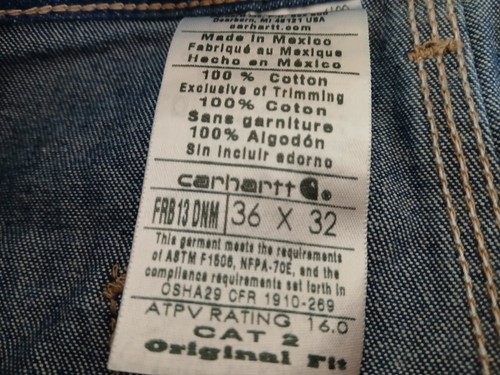Carhartt Men's FR Jeans 36 x 32 Clean-Ready to Work-FRB13 DNM-Original Fit - Picture 3 of 10