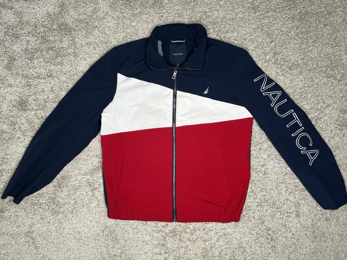 MENS nautica ノーティカ アウター M ネイビー×レッド Nautica Classic Jacket Mens Medium Navy Blue Red Spellout Logo