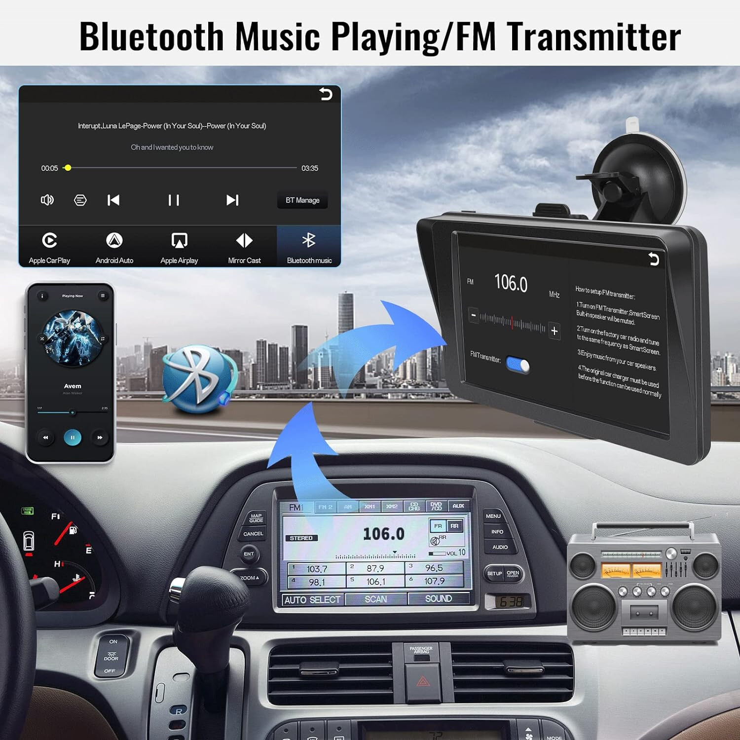 Schermo Portatile Wireless Android Auto Apple CarPlay Display Touch Universale - Miniatura 11