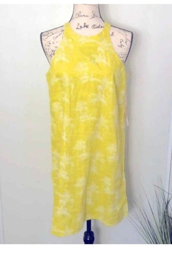 C&C California Linen Tunic Dress Floral Md Yellow & White Coastal Tropical Beach - Picture 5 of 9