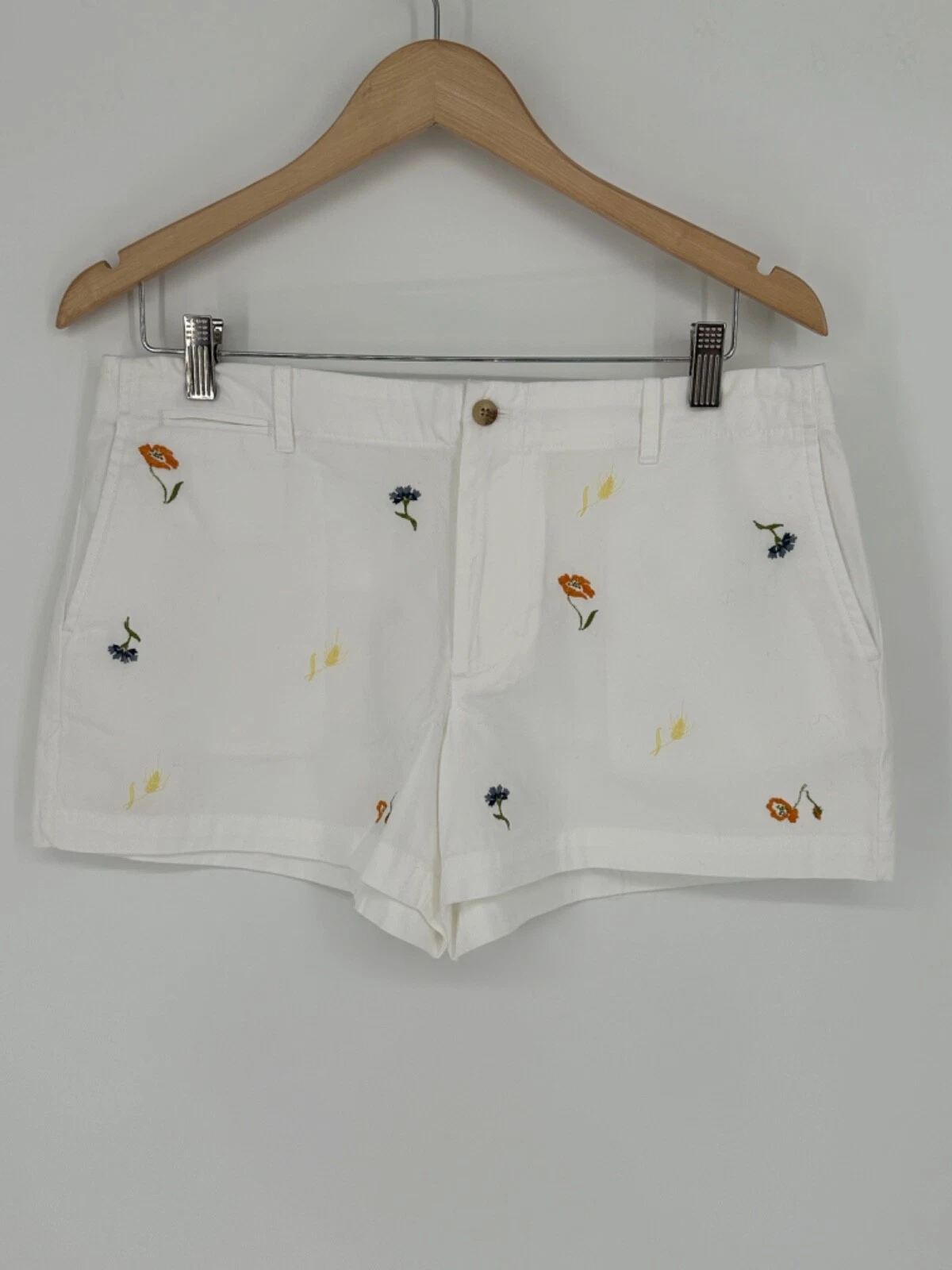NWOT Polo Ralph Lauren Womens Shorts White Sz 8 Floral Embroidered Chino U3