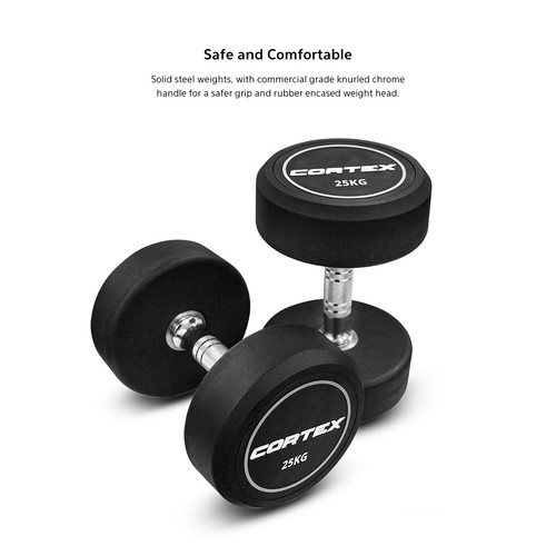 NEW CORTEX 25kg Pro-Fixed Commercial Gym Grade Rubber Coated Pro Dumbbell (Pair) - Picture 3 of 3