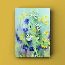 Original Watercolour Picture 40x30cm Meadow Flowers, Chamomile, Creative Gift Idea