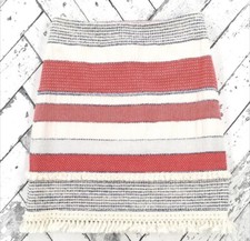 J. McLaughlin Red White Cream Navy Stripe Fringe Summer Tweed Skirt 2 XS