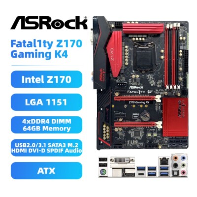 ASRock LGA1151 Motherboard Fatal1ty Z170 Gaming K4 Intel Z170 DDR4 for  6/7th CPU