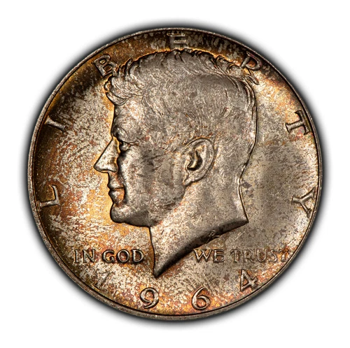 1964 50c Kennedy Half Dollar - Speckled Neon Toning - BU - SKU-H3321