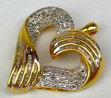 Vintage Gold Tone Heart Pendant Signed BR SUN Rhinestones Valentine