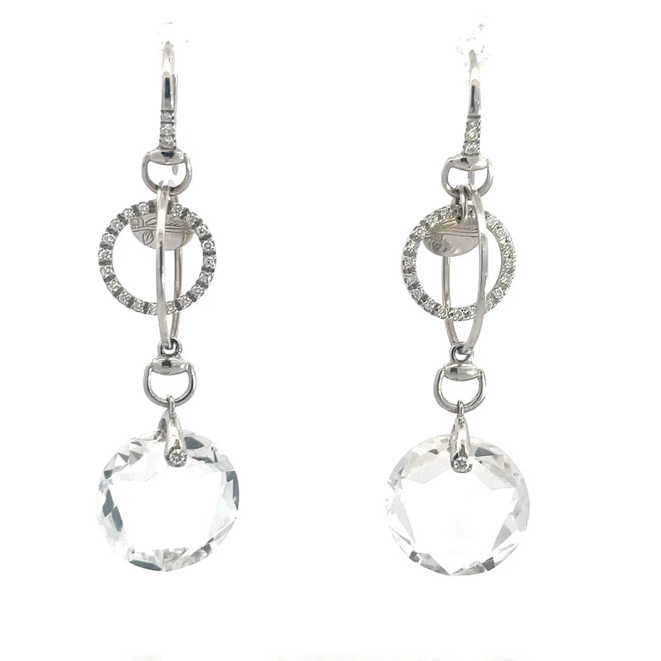 Gucci Diamond Gold Earrings 18k White Horsebit Hoop Dangle Style - Image 3 of 4