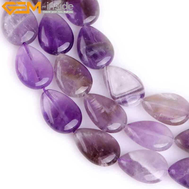 Natural Flat Drop Amethyst Quartz Gemstone Loose Beads Jewelry DIY Making 15"