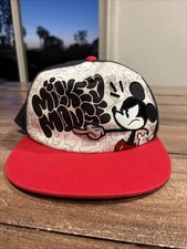 DISNEY PARKS- Mickey Mouse Angry Graffiti Red White Black Snapback Hat Q3