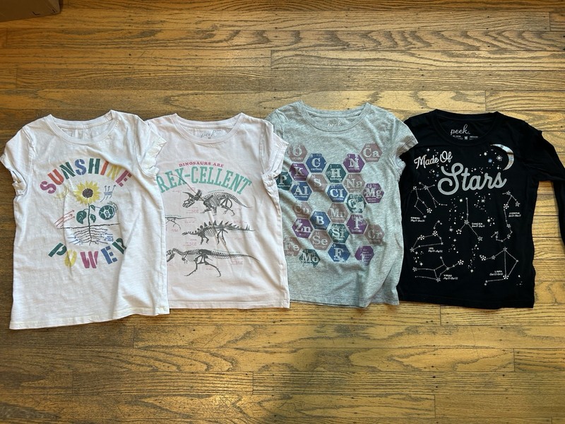 Lot Of 4 Peek Kids Girls Science Shirts Size M (Size 8)