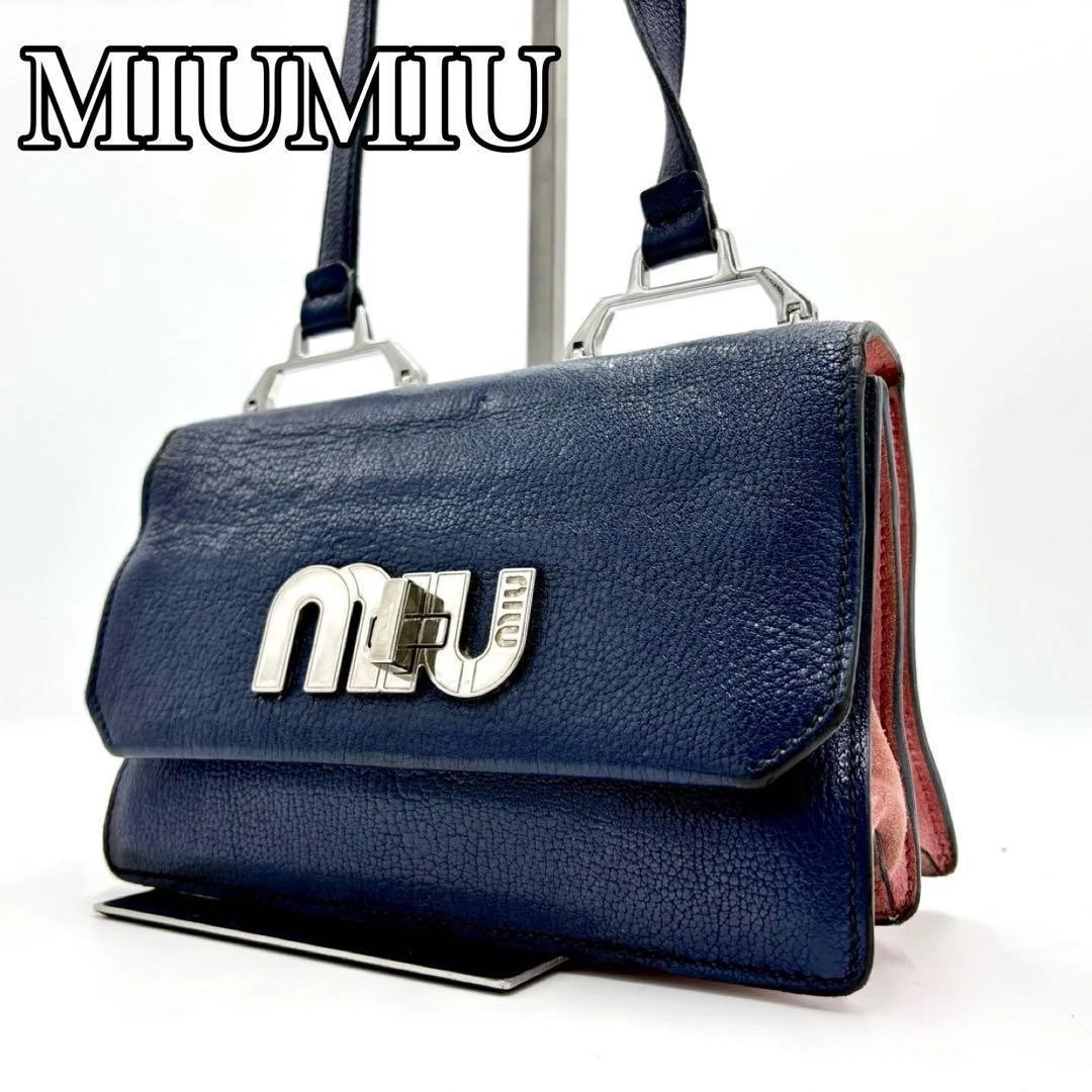 Borsa a tracolla MIU MIU in pelle Madras Turnlock rosa navy dal Giappone