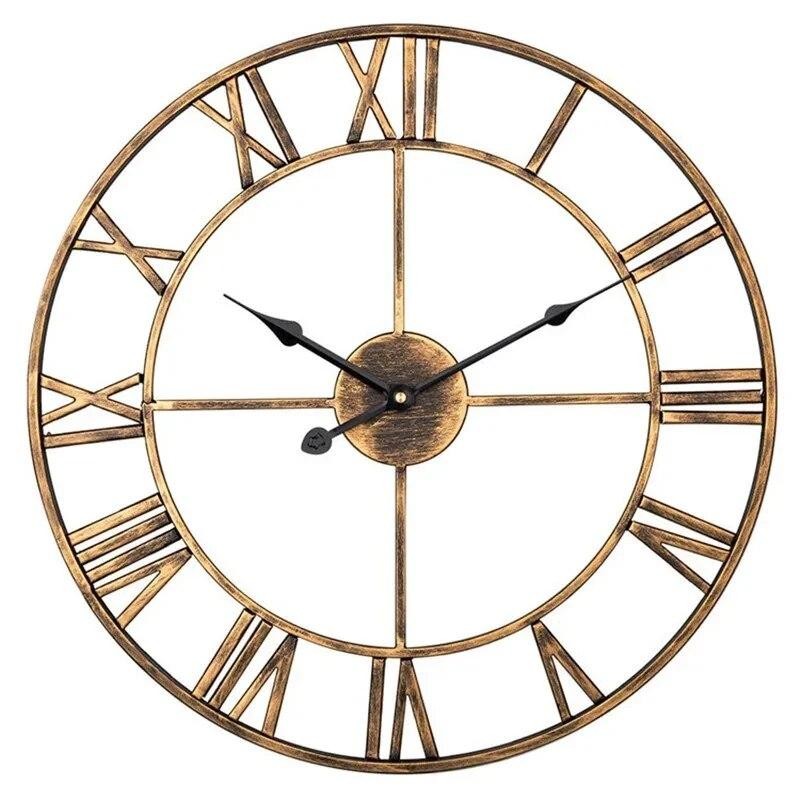 Modern 3d Large Wall Clocks Roman Numerals Retro Round Metal Iron Accurate Silen