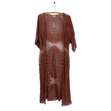 Rebellion Again Sheer Kimono Cardigan Terracotta Lace Boho Duster M Festival