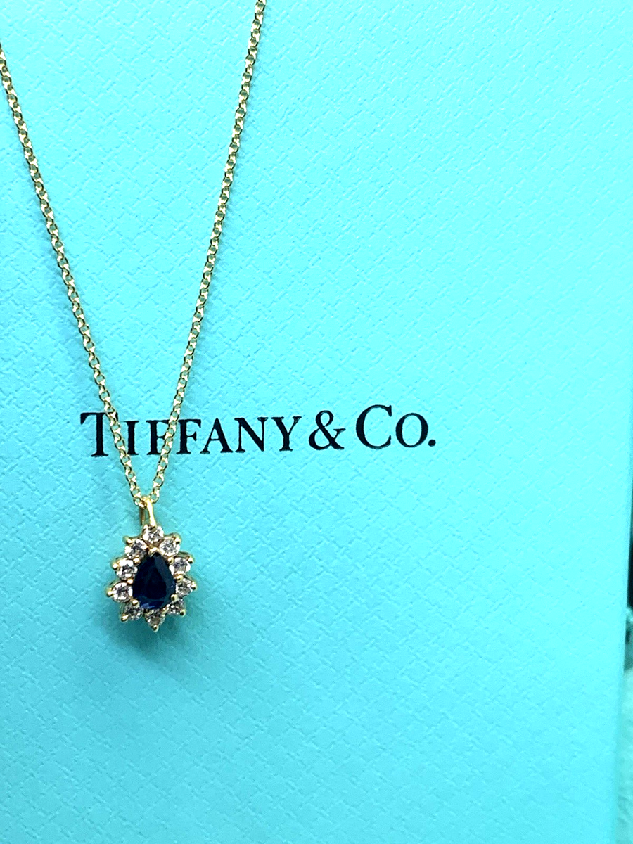 Tiffany & Co. Blue Sapphire &Diamond Pendant 18k Yellow Gold 18