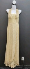 Womens Halter Tie Side Slit Backless Sequin Party Maxi Dress Size 4 Gold