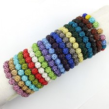 10mm Crystal Pave Clay Disco Ball Stretchy Bracelet Women Holiday Jewelry Gifts