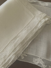 6 servilletas de cóctel de colección ~ lino blanco con encaje figurativo de red fina ~ gallos/flores