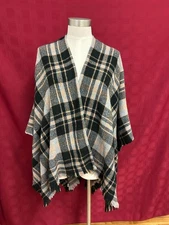 MODENA Plaid  Open Front Ruana Cape Shawl Poncho Yellow Black Plaid
