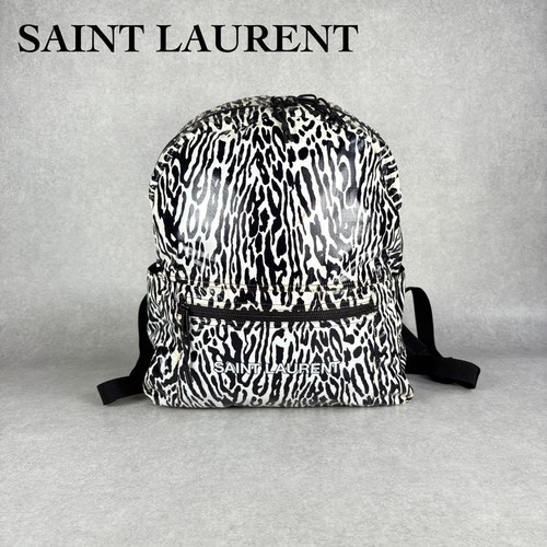 YSL Saint Laurent Zebra Print Backpack Bag Black x White Nylon Women's
