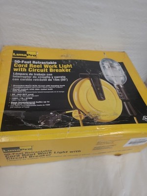 Lumapro Cord Reel Light 120V 50ft Retractable Work Lamp Yellow 6X756C