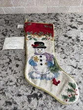 Lenox Christmas Stocking Velvet Wool Needlepoint Snowman 18" NEW