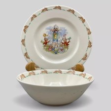 Vintage Royal Doulton Bunnykins Bone China Childs Cereal Bowl And Plate