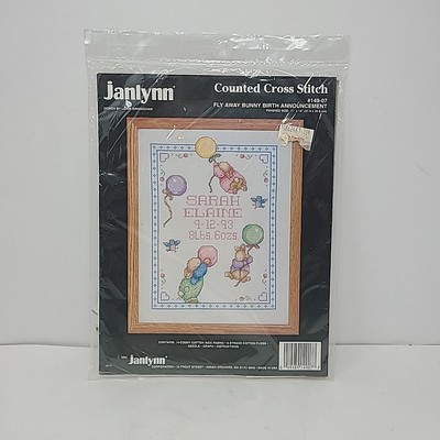 Janlynn Counted Cross Stitch Kit Bunny Birth Record #149-07 SEALED 11'' X 14''