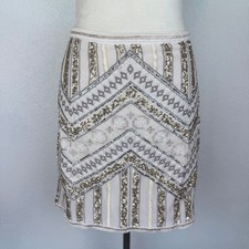 NWT Anthropologie Sequin Embellished Skirt Gold Silver Chevron Neutral Size 4