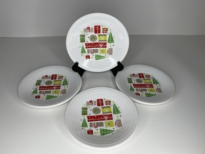Fiesta Ware Christmas Tree Gift Luncheon Plate Holiday White SET