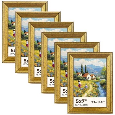TWING 5x7 Gold Picture Frames Set of 6,Rustic Gold Frames Display Pictures 4x...