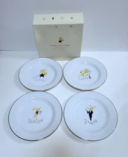 Pottery Barn Reindeer Dinner Plates Comet Cupid Dancer Dasher Set Of 4