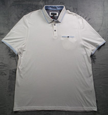 Ted Baker Shirt Mens Size 6 White Polo Short Sleeve Birdseye Stripe Stretch NWT