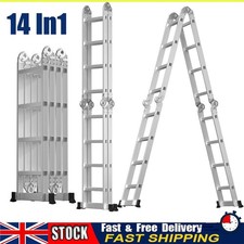 4.7M Telescopic Folding Ladder Heavy Duty Multi-Purpose Aluminum Extendable Step